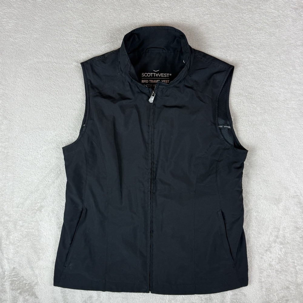 SCOTTeVEST RFID Travel Vest Womens M Black Full Zip Utility Softshell Outdoor